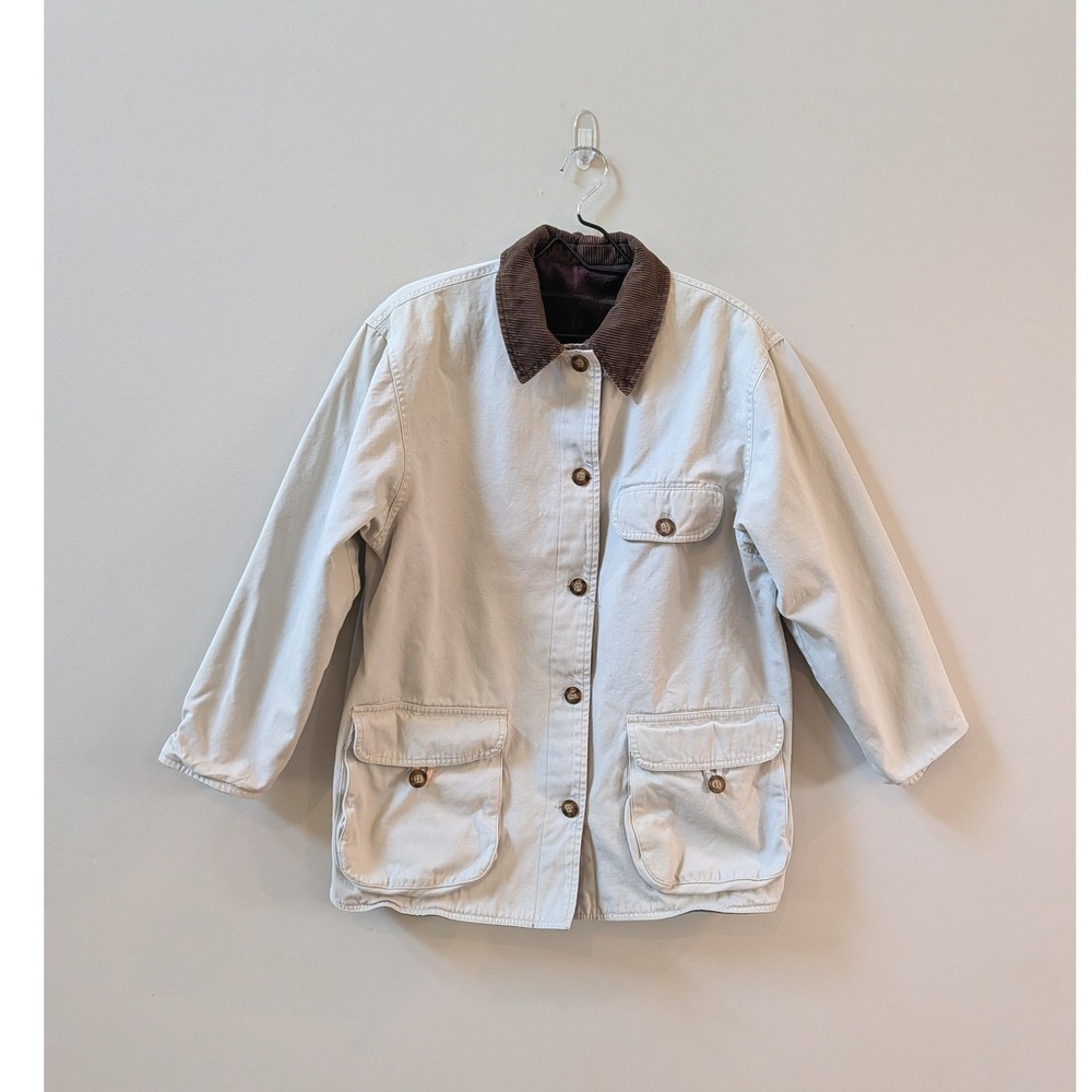 Vintage '90s Cream Rversible Canvas Fannel Chore Coat Workwear Ranch